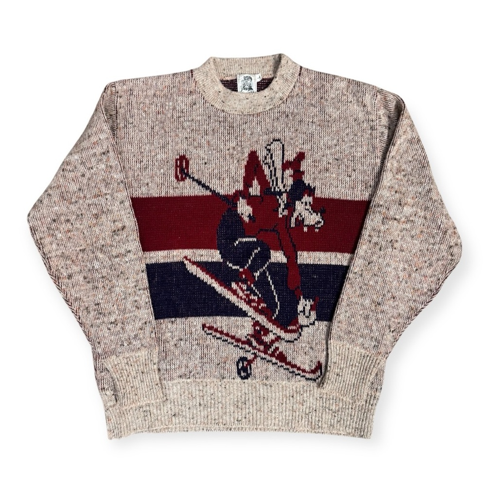 Vintage 70s Kennington Disney Goofy Ski Intarsia Knit Sweater USA L